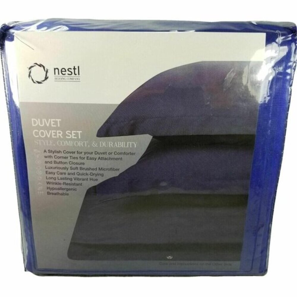 King Size Bedding Duvet Cover 3 Piece Set Navy Blue Soft Microfiber New
